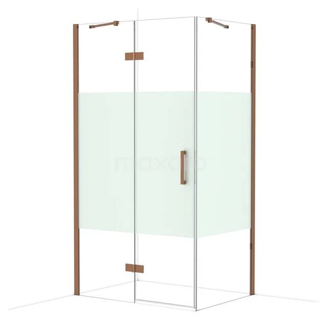 Diamond Shower enclosure | 110x80 cm Shiny copper Clear with matt strip Pivot door Rectangle CDB216508413GKP Glass corner shower cabin with bronze details, transparent glass and matte strip, ideal for a modern bathroom design.