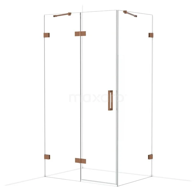 Diamond Shower cabin | 110x80 cm Shiny copper Clear glass Pivot door Rectangle CDB216508420GKP Glass shower cabin with copper-coloured accents, elegant design perfect for a modern bathroom.