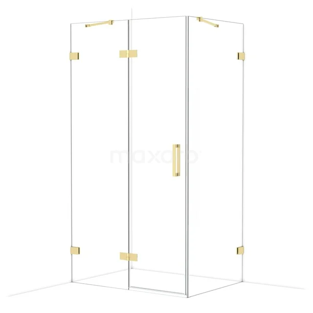 Diamond Shower cabin | 110x80 cm Shiny light gold Clear glass Pivot door Rectangle CDB216508420GLG Glass shower cabin with gold accents, corner model, modern design, perfect for a stylish bathroom.