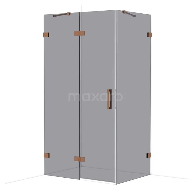 Grey glass shower cabin with matte black hinges and handle, ideal for a modern bathroom style.