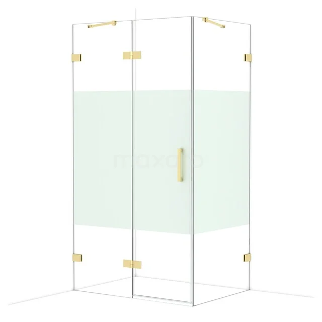 Diamond Douchecabine | 110x80 cm Glanzend lichtgoud Helder met matte strook Draaideur Rechthoek CDB216508423GLG