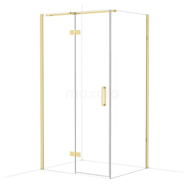Diamond Shower cabin | 110x90 cm Shiny light gold Clear glass Pivot door Rectangle CDB216509310GLG Golden shower cabin with glass walls and hinged door, modern design for a stylish bathroom.