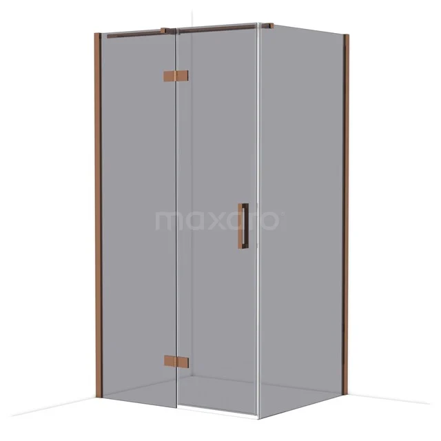 Luxury shower cabin with frosted glass, corner shape, bronze accents and modern design; ideal for a stylish bathroom renovation.