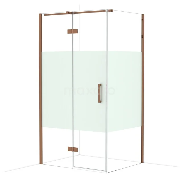 Shower cabin with bronze details, clear glass and a modern door, perfect addition to a stylish bathroom.