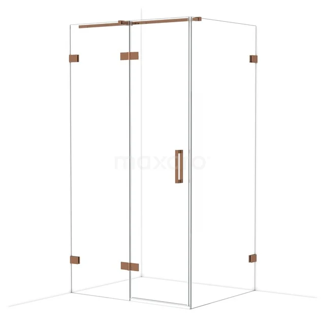 Diamond Shower cabin | 110x90 cm Shiny copper Clear glass Pivot door Rectangle CDB216509320GKP Shower cabin with copper-coloured accents, corner entry, sleek design and glass walls; a luxurious addition to the bathroom.