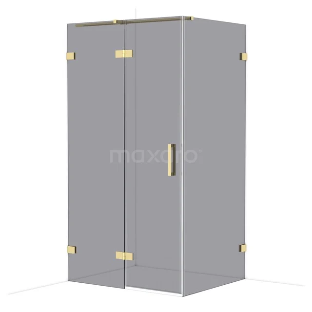 Diamond Duschkabine | 110x90 cm Glänzendes Hellgold Drehtür Rechteck CDB216509321GLG Graue Ecke Duschkabine mit goldenen Scharnieren und Haltegriff, modernes Design, ideal für ein stilvolles Badezimmer.
