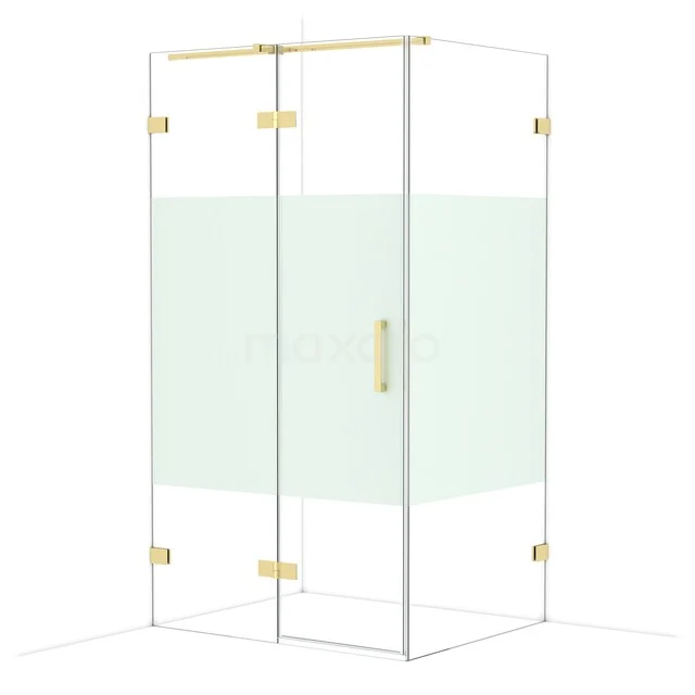 Diamond Shower cabin | 110x90 cm Shiny light gold Clear with matt strip Pivot door Rectangle CDB216509323GLG Glass shower cabin with gold accents, rectangular design, perfect for an elegant bathroom style.