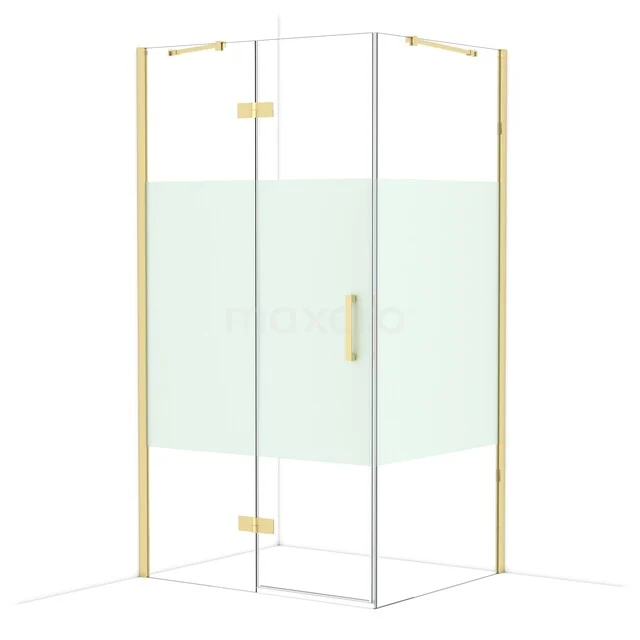 Duschkabine mit goldfarbenen Akzenten, Klarglas und mintgrünem Mattglas, perfekt für ein stilvolles Badezimmer.