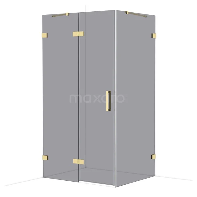 Diamond Duschkabine | 110x90 cm Glänzendes Hellgold Drehtür Rechteck CDB216509421GLG Graue Eck-Duschkabine mit goldenen Scharnieren und Haltegriff, modernes Design für luxuriöse Badezimmerausstrahlung.