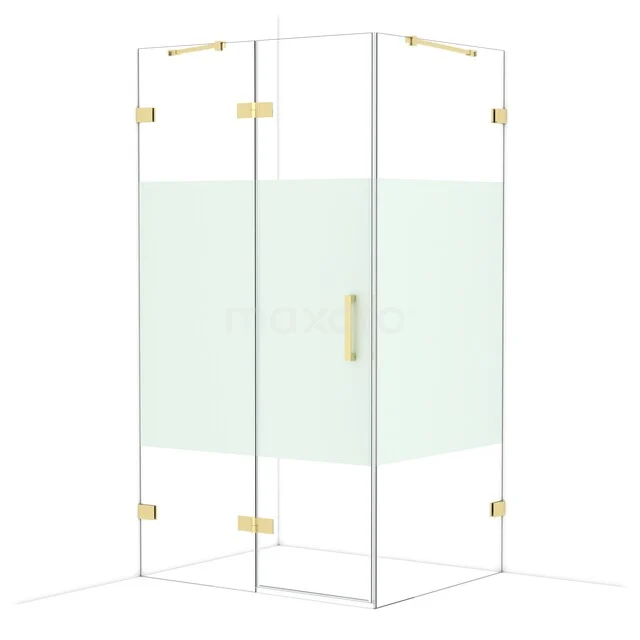 Diamond Douchecabine | 110x90 cm Glanzend lichtgoud Helder met matte strook Draaideur Rechthoek CDB216509423GLG