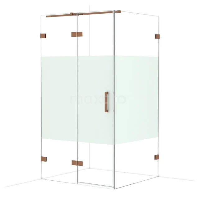 Diamond Douchecabine | 110x100 cm Glanzend koper Helder met matte strook Draaideur Rechthoek CDB216510323GKP