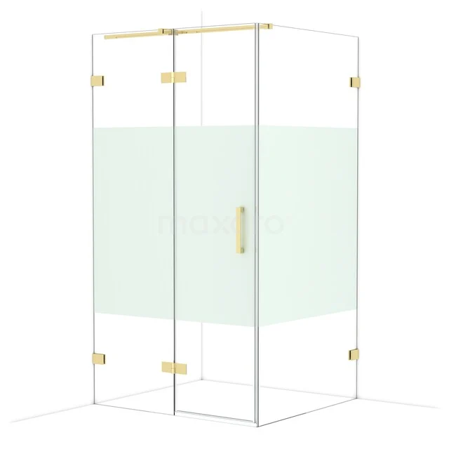 Diamond Shower cabin | 110x100 cm Shiny light gold Clear with matt strip Pivot door Rectangle CDB216510323GLG Glass shower cabin with gold hinges, matte design and elongated handle; perfect addition to any modern bathroom.