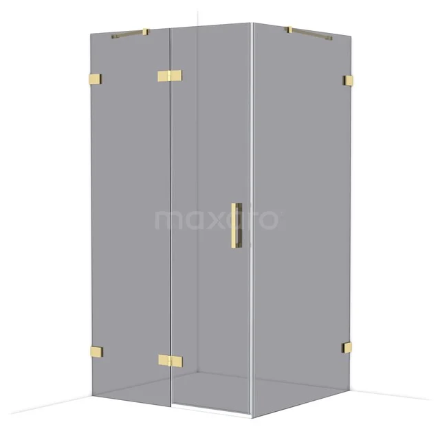 Glasene Eck-Duschkabine mit goldfarbenen Akzenten, minimalistisches Design, perfekt für eine moderne Badezimmer Einrichtung.