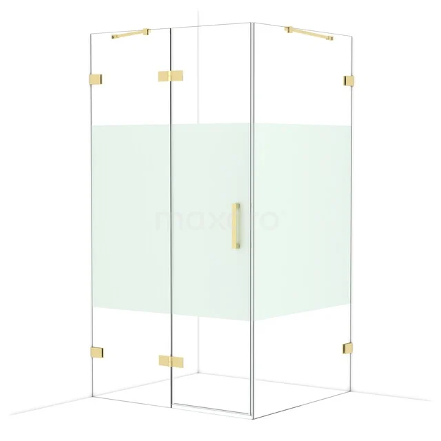 Duschkabine mit goldenen Akzenten, Glas mit mattem Mittelpaneel, modernes Design und geeignet für luxuriöse Bäder.