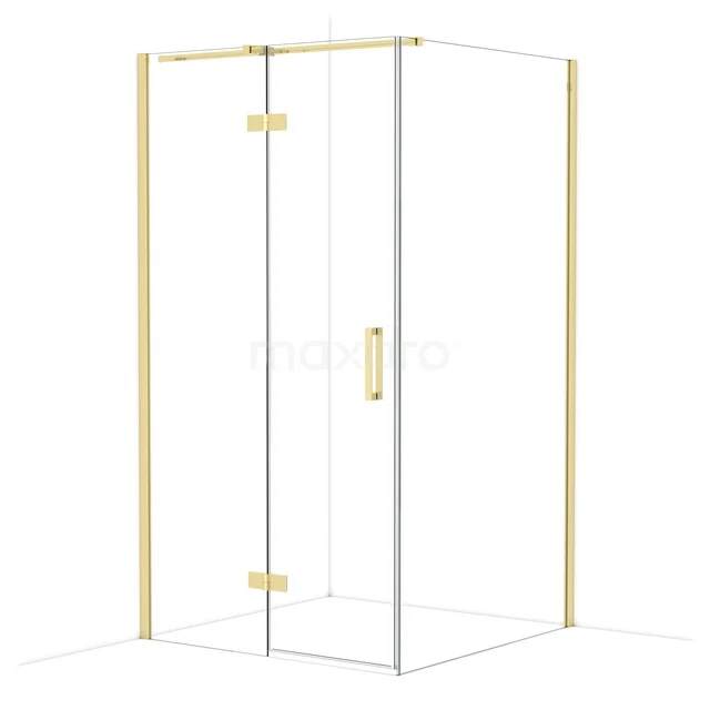 Duschkabine mit goldfarbenen Akzenten, Klarglas und schnörkellosem Design, perfekt für ein stilvolles modernes Badezimmer.