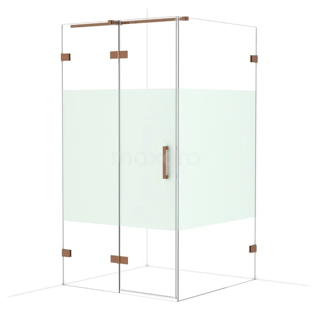 Diamond Douchecabine | 110x110 cm Glanzend koper Helder met matte strook Draaideur Vierkant CDB216511323GKP