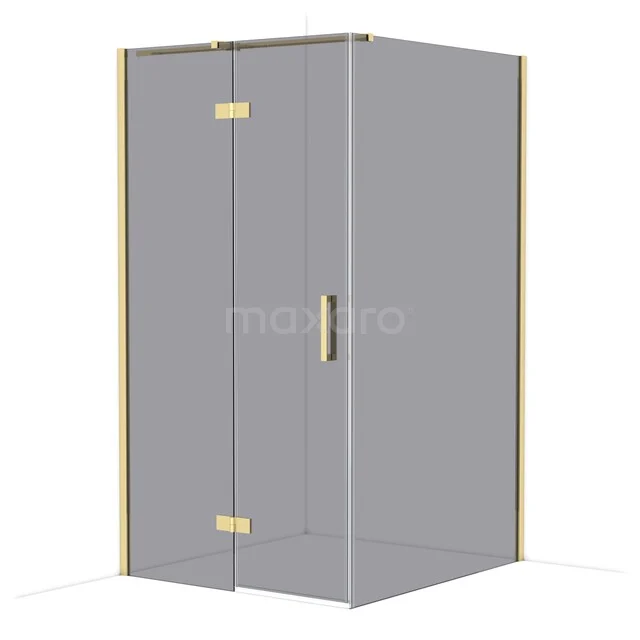 Duschkabine mit Klarglas, goldfarbenen Akzenten und schlankem Design, ideal für ein modernes Badezimmer.