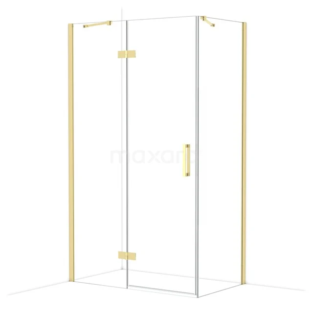 Diamond Shower cabin | 120x70 cm Shiny light gold Clear glass Pivot door Rectangle CDB216607410GLG Golden shower cabin with shiny brass accents, glass wall and hinged door, ideal choice for a stylish bathroom.