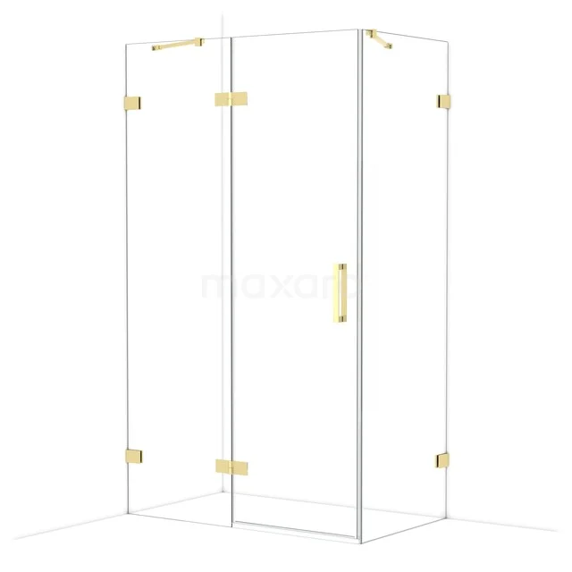 Diamond Shower enclosure | 120x70 cm Shiny light gold Clear glass Pivot door Rectangle CDB216607420GLG Glass shower cabin with gold hinges and handle, modern corner setup, perfect for luxury bathroom decor.