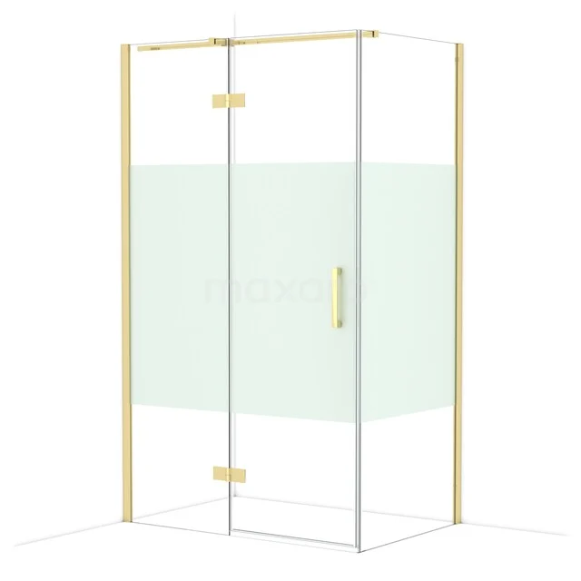 Diamond Shower cabin | 120x80 cm Shiny light gold Clear with matt strip Pivot door Rectangle CDB216608313GLG Glass shower cabin with gold frame, minimalist design and hinged doors; a stylish addition to any bathroom.
