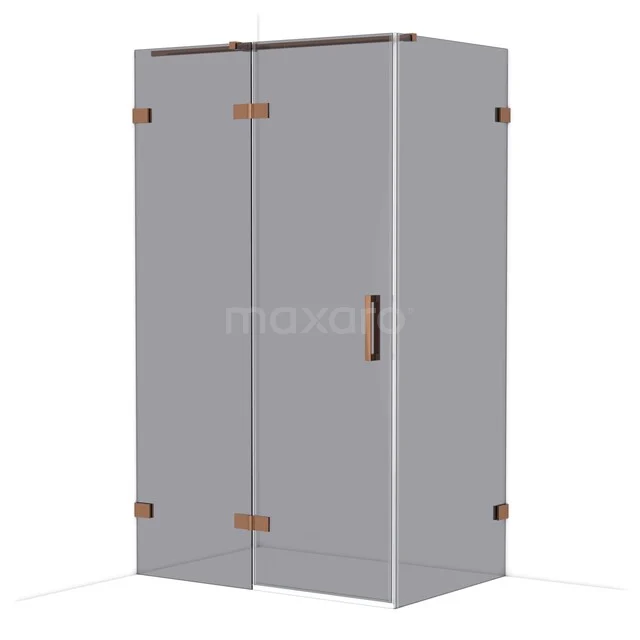 Diamond Shower cabin | 120x80 cm Shiny copper Smoke glass Pivot door Rectangle CDB216608321GKP Grey glass shower door with bronze hinges and handle, ideal for a modern bathroom style.