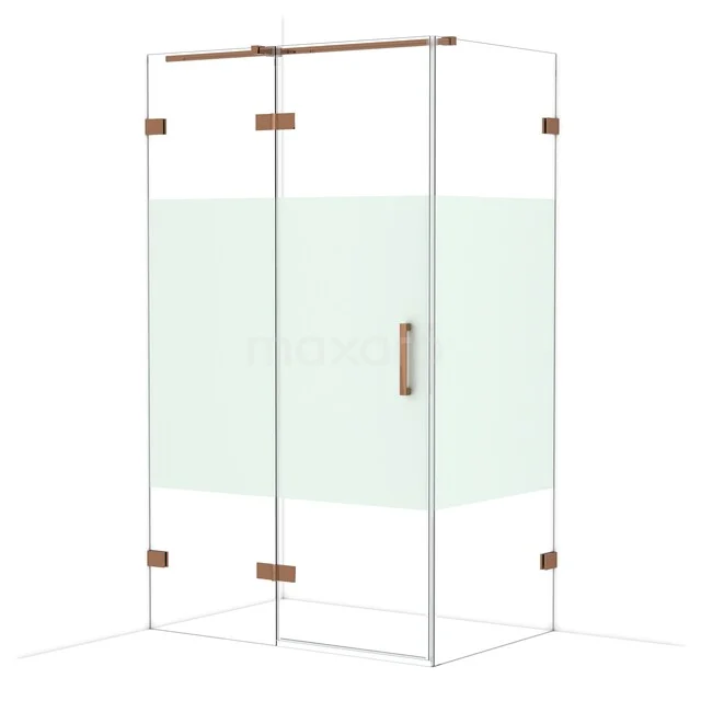 Diamond Shower cabin | 120x80 cm Shiny copper Clear with matt strip Pivot door Rectangle CDB216608323GKP Shower cabin with clear glass and matte middle panel, brass hinges and handle. Elegant design for modern bathrooms.