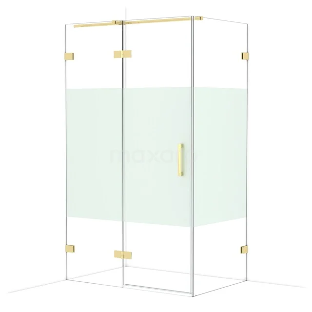 Diamond Shower enclosure | 120x80 cm Glossy light gold Clear with matt strip Pivot door Rectangle CDB216608323GLG Glazen douchecabine met goudkleurige afwerking, hoekmodel, helder glas en een mat privacypaneel.