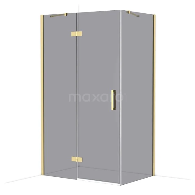 Diamond Duschkabine | 120x80 cm Glänzendes Hellgold Drehtür Rechteck CDB216608411GLG Graue Eck-Duschkabine mit Glastüren, Messingscharnieren und Griff, ideal für moderne Badezimmergestaltung.
