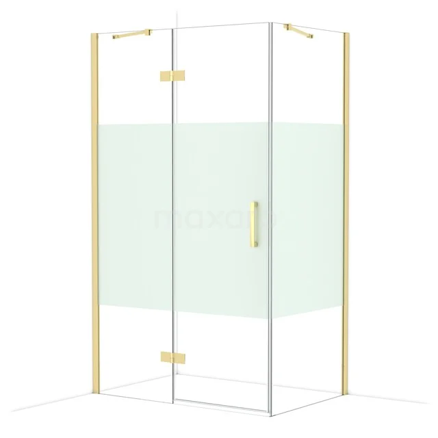 Diamond Shower cabin | 120x80 cm Shiny light gold Clear with matt strip Pivot door Rectangle CDB216608413GLG Glass shower cabin with gold-coloured profiles and hinges, modern design for a luxury bathroom.