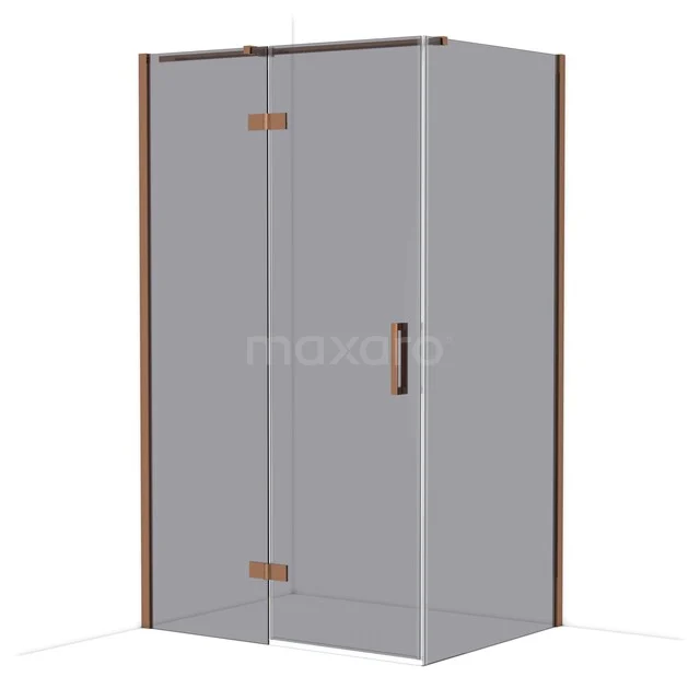 Diamond Shower enclosure | 120x90 cm Glanzend koper Smoke glass Pivot door Rectangle CDB216609311GKP Hoekdouchecabine met helder glas, stijlvolle messing scharnieren en matte zwarte handgreep voor een moderne badkamerstijl.