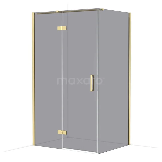 Diamond Shower enclosure | 120x90 cm Glanzend lichtgoud Smoke glass Pivot door Rectangle CDB216609311GLG Grijze douchecabine met gouden accenten, hoekmodel van glas, ideaal voor moderne badkamers.