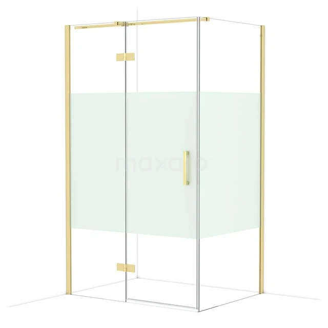 Diamond Douchecabine | 120x90 cm Glanzend lichtgoud Helder met matte strook Draaideur Rechthoek CDB216609313GLG