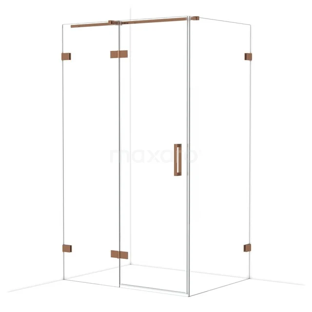 Diamond Shower enclosure | 120x90 cm Shiny copper Clear glass Pivot door Rectangle CDB216609320GKP Glazen douchecabine met koperkleurige scharnieren en handgreep, strak design, ideaal voor een stijlvolle badkamer.