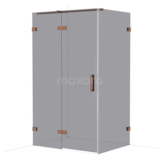 Grijze glazen douchecabine met koperkleurige accenten en modern design, ideaal voor een stijlvolle badkamer metamorfose.