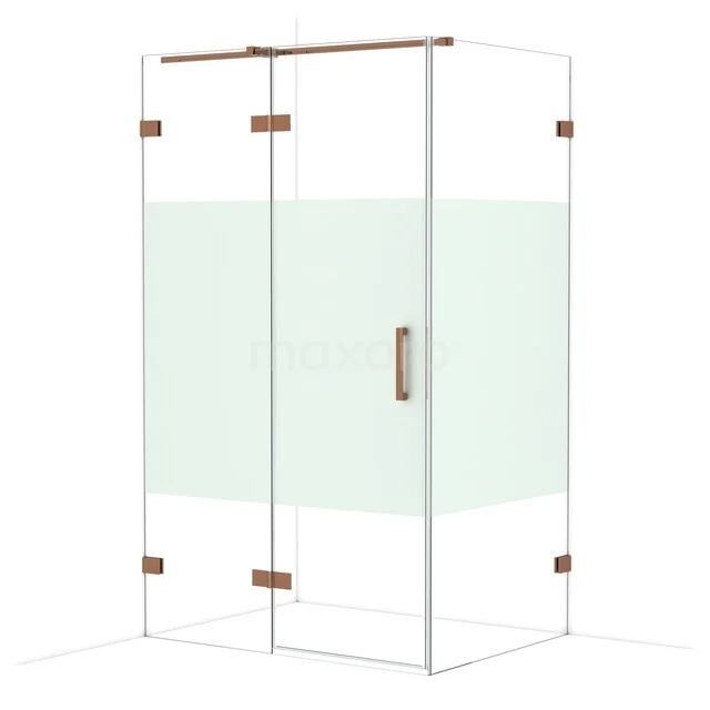 Douchecabine met helder glas, koperen scharnieren en handgreep, perfect voor een stijlvolle badkamer inrichting.