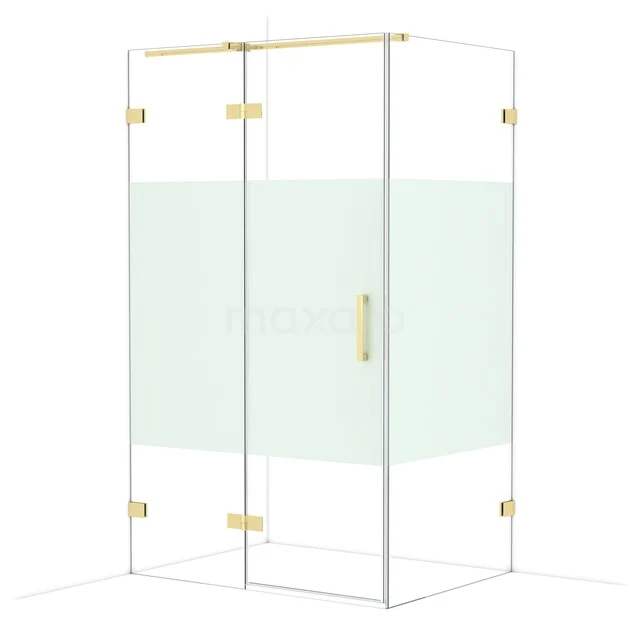 Glas Duschkabine mit mat goldfarbenen Akzenten, Klarglas und mattem Panel, perfekt für einen modernen Badezimmerstil.