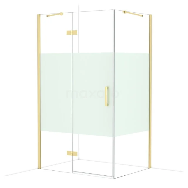 Diamond Shower enclosure | 120x90 cm Shiny light gold Clear with matt strip Pivot door Rectangle CDB216609413GLG Corner shower cabin with frosted glass, gold profiles and hinges, ideal for a modern bathroom design.