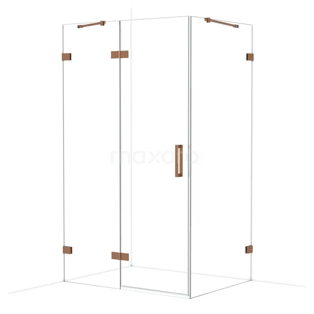 Shower cabin 90x90cm with corner entry, transparent glass and rose gold accents, perfect for a modern bathroom.