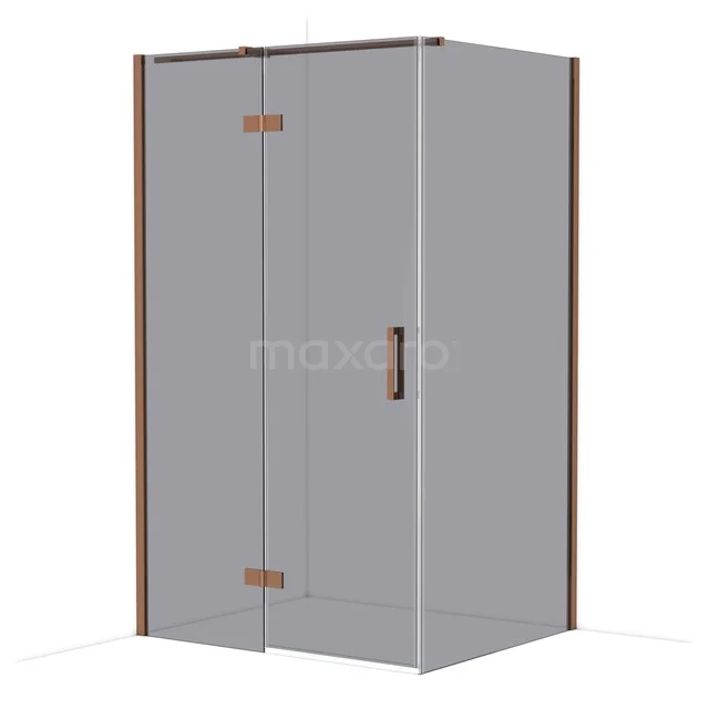 Diamond Duschkabine | 120x100 cm Glänzendes Kupfer Drehtür Rechteck CDB216610311GKP Glas Duschkabine mit Eckform, braunen metallischen Akzenten und modernem Haltegriff, ideal für ein stilvolles Badezimmer.