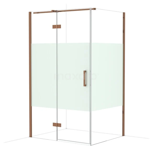 Diamond Shower enclosure | 120x100 cm Shiny copper Clear with matt strip Pivot door Rectangle CDB216610313GKP Douchecabine met glazen panelen en messing frame, strakke lijnen en moderne stijl, ideaal voor een stijlvolle badkamer inrichting.