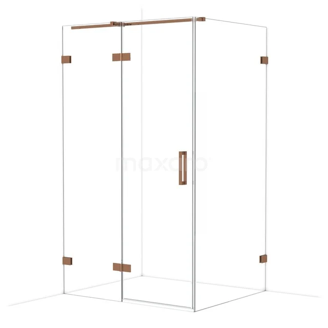 Diamond Shower cabin | 120x100 cm Shiny copper Clear glass Pivot door Rectangle CDB216610320GKP Glass shower cabin with copper accents, sleek design, ideal for a modern bathroom decor.