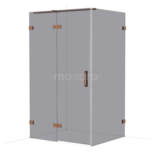 Diamond Shower enclosure | 120x100 cm Shiny copper Smoke glass Pivot door Rectangle CDB216610321GKP Square shower cabin with transparent glass, black handle and rose gold hinges, perfect for a modern bathroom.