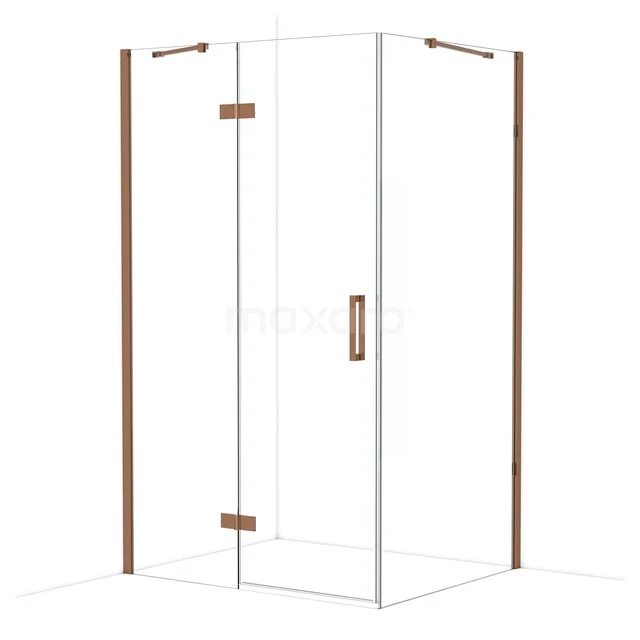 Diamond Shower cabin | 120x100 cm Shiny copper Clear glass Pivot door Rectangle CDB216610410GKP Glass shower cabin with rose gold accents, corner model with sleek design perfect for a modern bathroom.