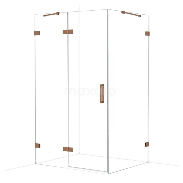 Diamond Shower cabin | 120x100 cm Shiny copper Clear glass Pivot door Rectangle CDB216610420GKP Glass shower cabin with copper accents, corner-shaped design, ideal for modern bathrooms.