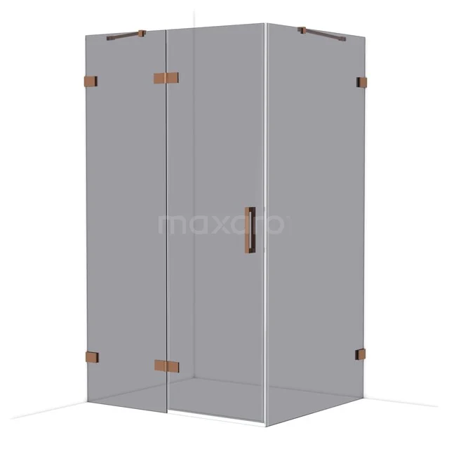 Diamond Duschkabine | 120x100 cm Glänzendes Kupfer Drehtür Rechteck CDB216610421GKP Glas Duschkabine mit Eck-Einstieg, bronzene Scharniere und matt schwarzem Haltegriff; minimalistisches Design für das moderne Badezimmer.
