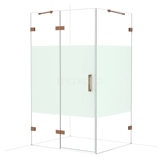 Diamond Shower enclosure | 120x100 cm Shiny copper Clear with matt strip Pivot door Rectangle CDB216610423GKP Glass shower wall with brass hinges and handle, modern design for a stylish bathroom.