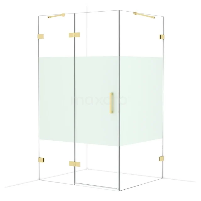 Diamond Shower enclosure | 120x100 cm Shiny light gold Clear with matt strip Pivot door Rectangle CDB216610423GLG Glass shower cabin with gold accents, angular design and frosted glass detail; a stylish and modern bathroom accessory.