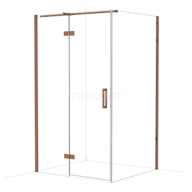 Diamond Shower cabin | 120x110 cm Shiny copper Clear glass Pivot door Rectangle CDB216611310GKP Glass shower cabin with a square shape, rose gold finish and hinged door, ideal for a modern bathroom style.