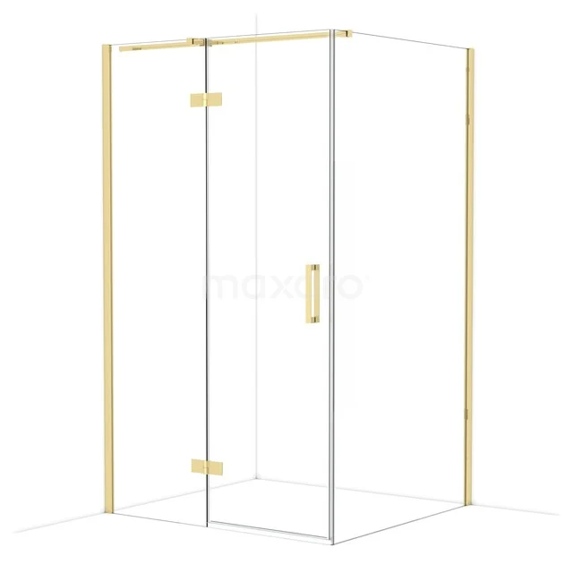 Diamond Shower enclosure | 120x110 cm Shiny light gold Clear glass Pivot door Rectangle CDB216611310GLG Glass shower cabin with gold accents, corner model, sleek design, perfect for a modern bathroom.