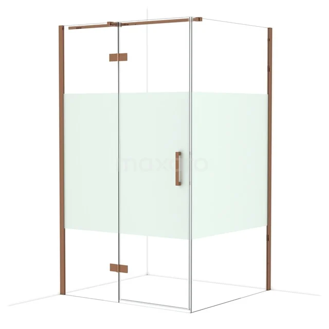 Diamond Shower cabin | 120x110 cm Shiny copper Clear with matt strip Pivot door Rectangle CDB216611313GKP Glass shower cabin with copper-coloured profiles, corner entry and hinged door, ideal for a modern bathroom.